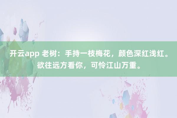 开云app 老树：手持一枝梅花，颜色深红浅红。欲往远方看你，可怜江山万重。