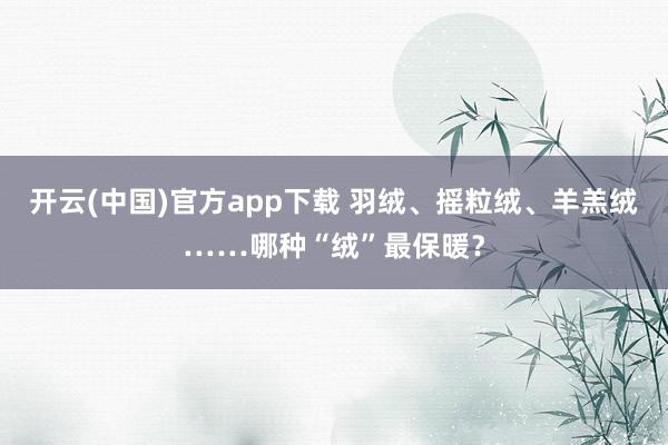 开云(中国)官方app下载 羽绒、摇粒绒、羊羔绒……哪种“绒”最保暖？